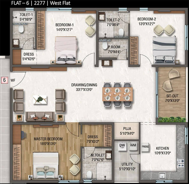 3BHK 2277 W-6 - DSR Altitudes Hyderabad