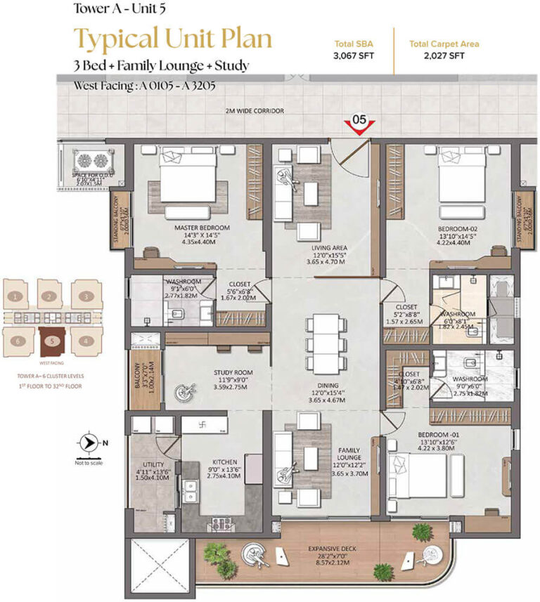 3BHK-Lounge-Study 3067 - Brigade Gateway Neopolis