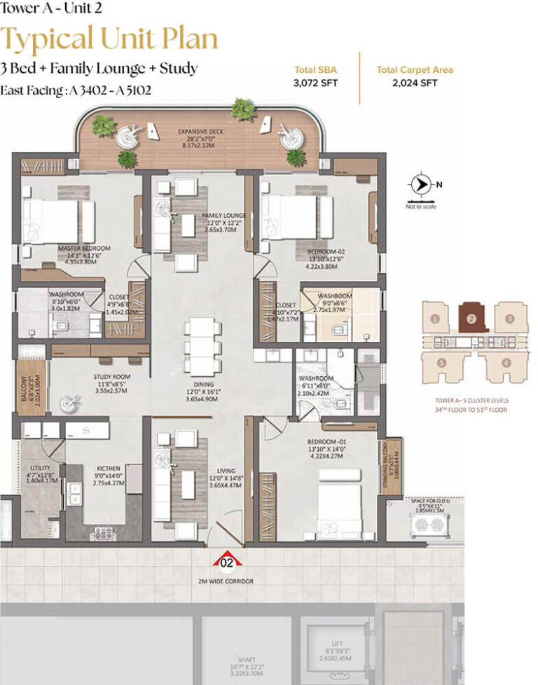 3BHK-Lounge-Study 3072 - Brigade Gateway Neopolis