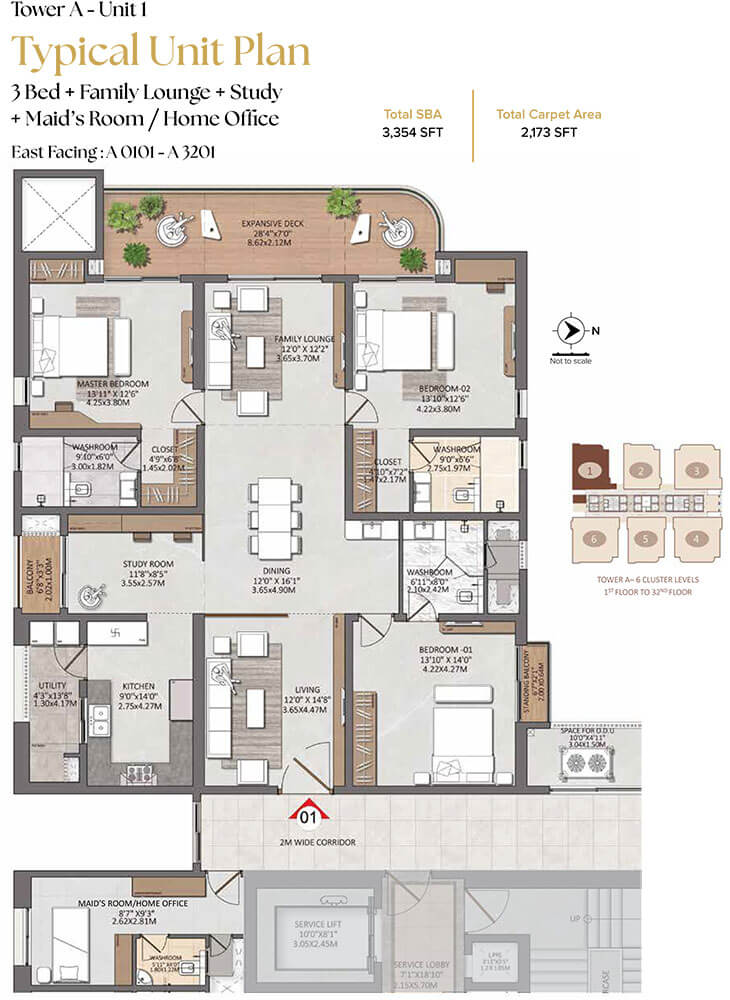 3BHK-Lounge-Study-Maids 3354 - Brigade Gateway Neopolis