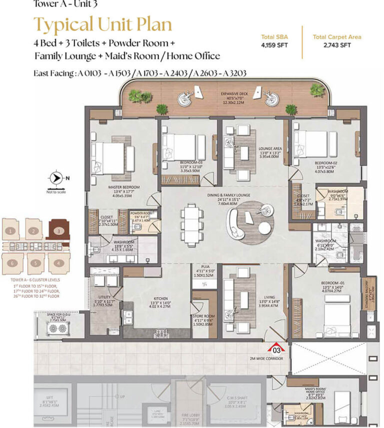 4BHK-Closet-Lounge-Study-Maids 4159 - Brigade Gateway Neopolis