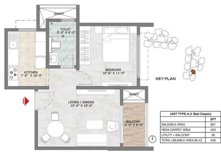 1BHK 661 - Prestige Suncrest Apartments