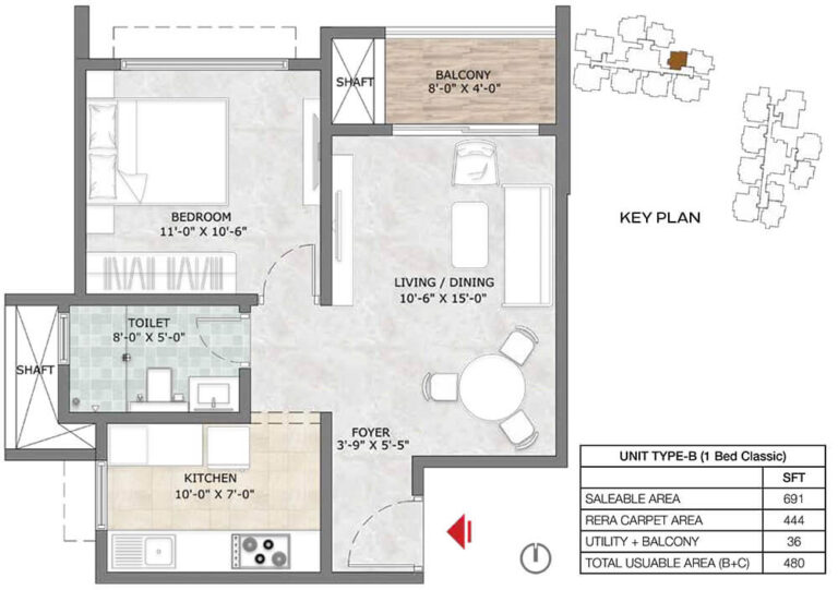 1BHK 691 - Prestige Suncrest Apartments