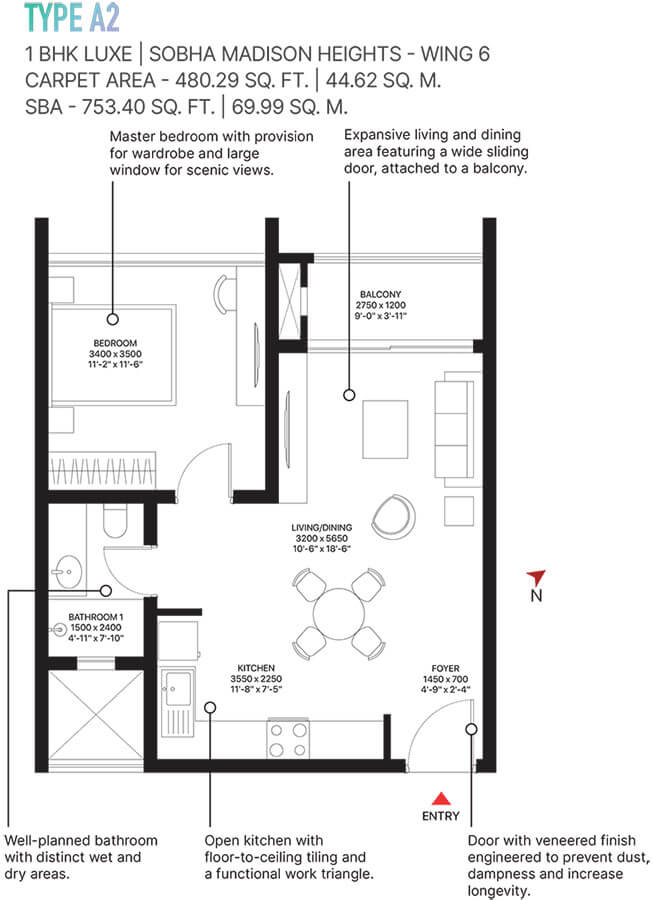 1BHK 753 - Sobha Town Park Phase 3
