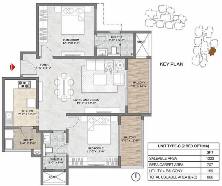 2BHK Optima 1222 - Prestige Suncrest Apartments