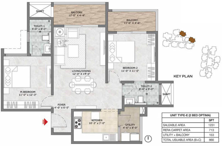 2BHK Optima 1231 - Prestige Suncrest Apartments