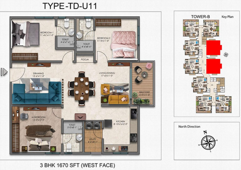 3BHK 1670 - Moonglade Apartments Kokapet
