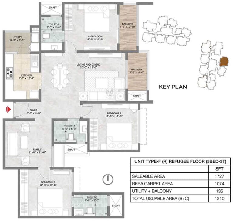 3BHK 1727 - Prestige Suncrest Apartments