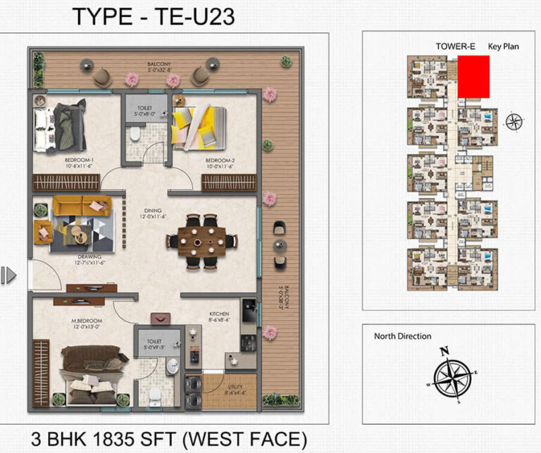 3BHK 1835 - Moonglade Apartments Kokapet