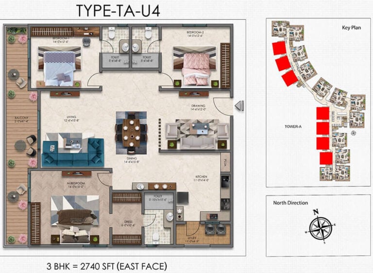 3BHK 2740 - Moonglade Apartments Kokapet