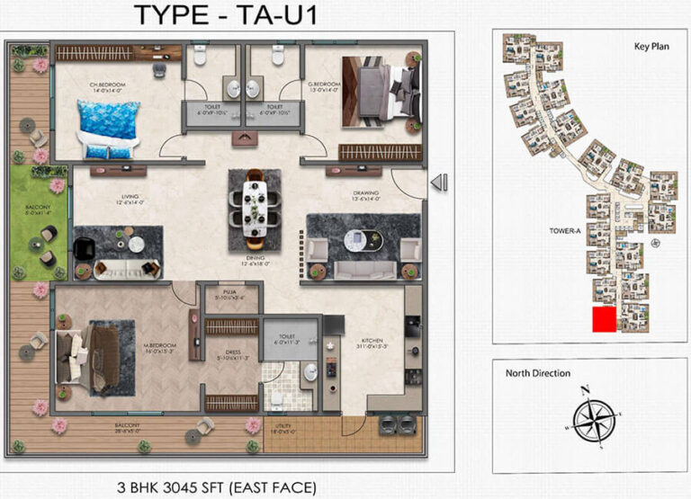 3BHK 3045 - Moonglade Apartments Kokapet