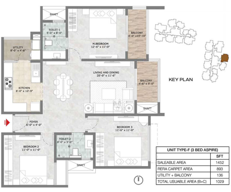 3BHK Aspire 1452 - Prestige Suncrest Apartments
