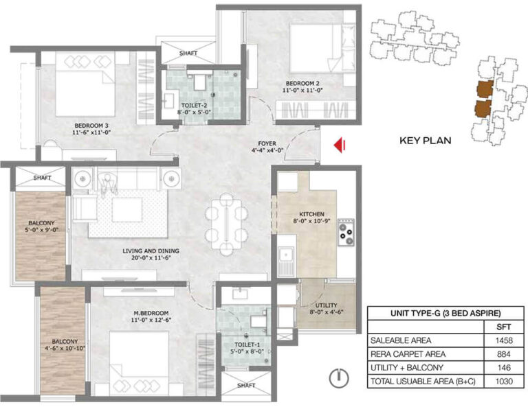 3BHK Aspire 1458 - Prestige Suncrest Apartments