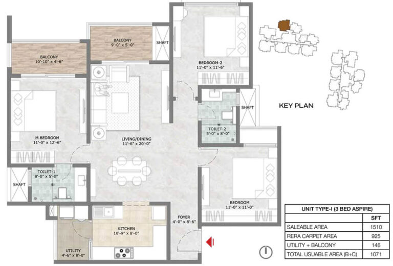 3BHK Aspire 1510 - Prestige Suncrest Apartments