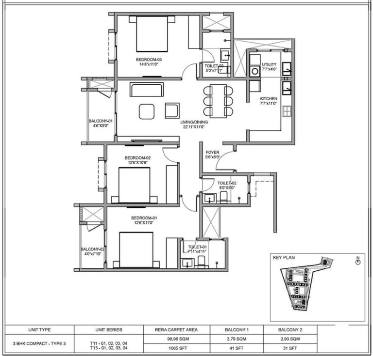 3BHK Compact 1065 - Birla Evara Birla Sarjapur Apartments