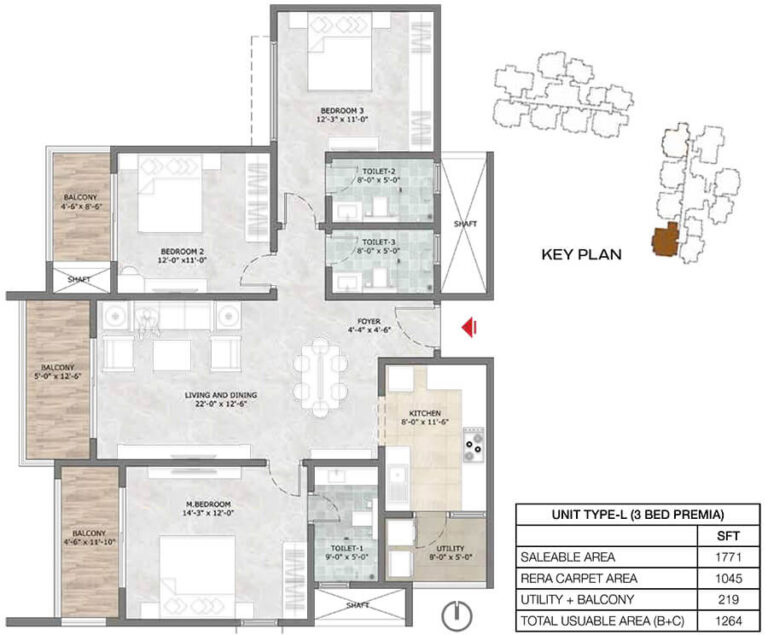 3BHK Premia 1771 - Prestige Suncrest Apartments