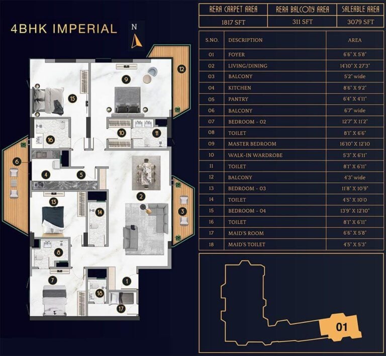 4BHK Imperial 3079 - TVS Emerald Cascadia