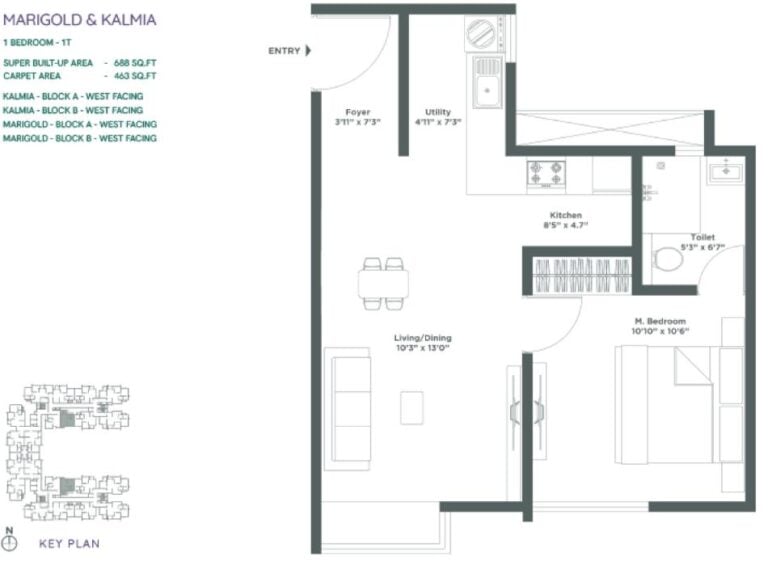 1BHK 688 - Embassy Verde