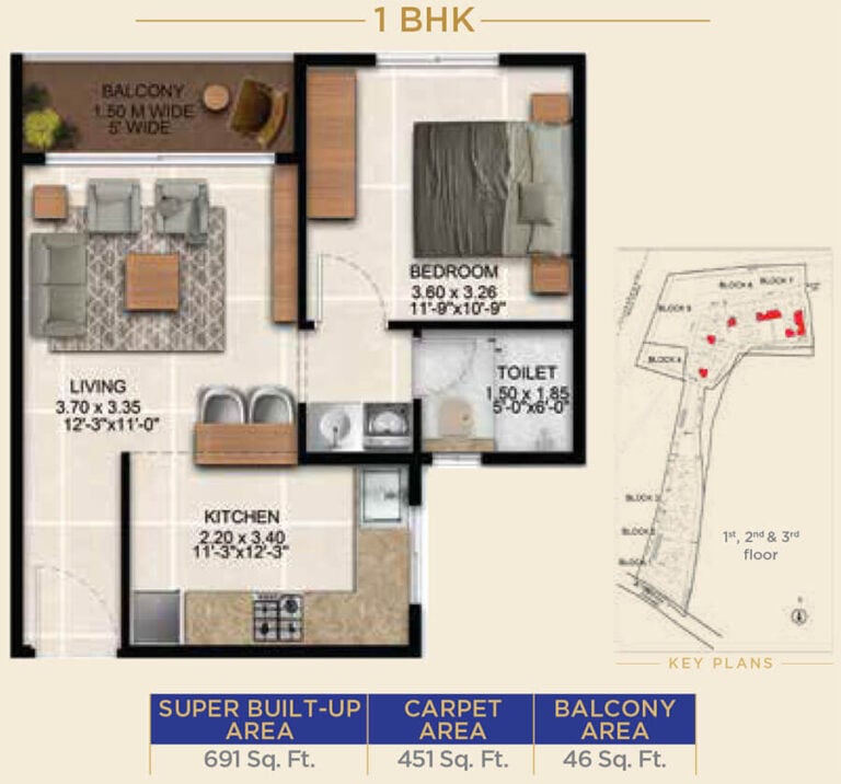 1BHK 691 - Sattva Simplicity