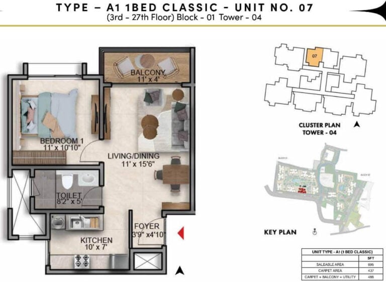 1BHK 695 - Prestige Southern Star