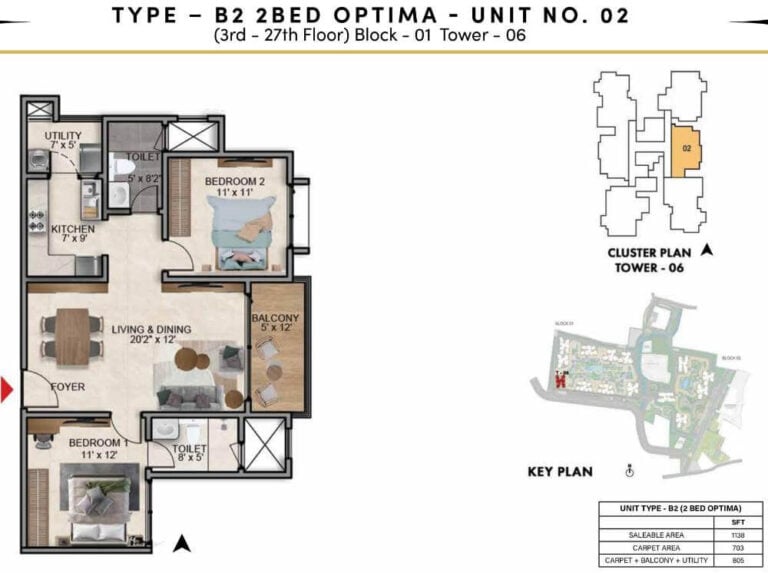 2BHK Optima 1138 - Prestige Southern Star