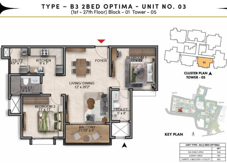2BHK Optima 1140 - Prestige Southern Star