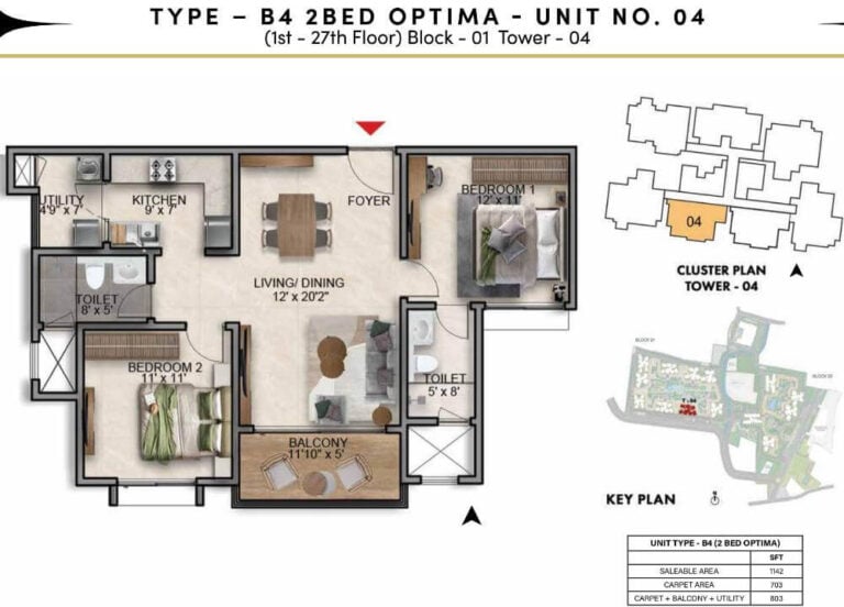 2BHK Optima 1142 - Prestige Southern Star