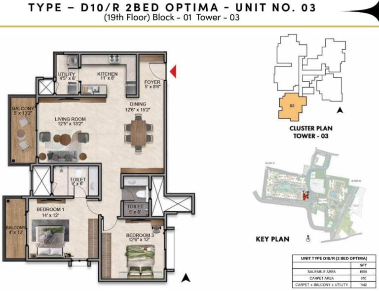 2BHK Optima 1599 - Prestige Southern Star