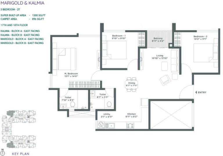 3BHK 1300 - Embassy Verde