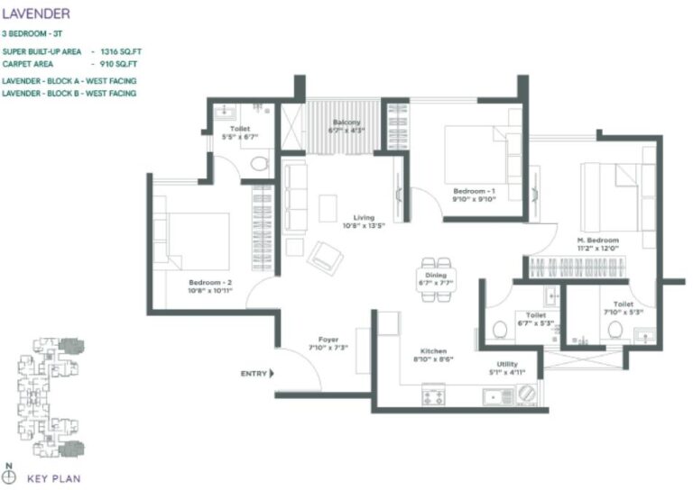 3BHK 1316 - Embassy Verde