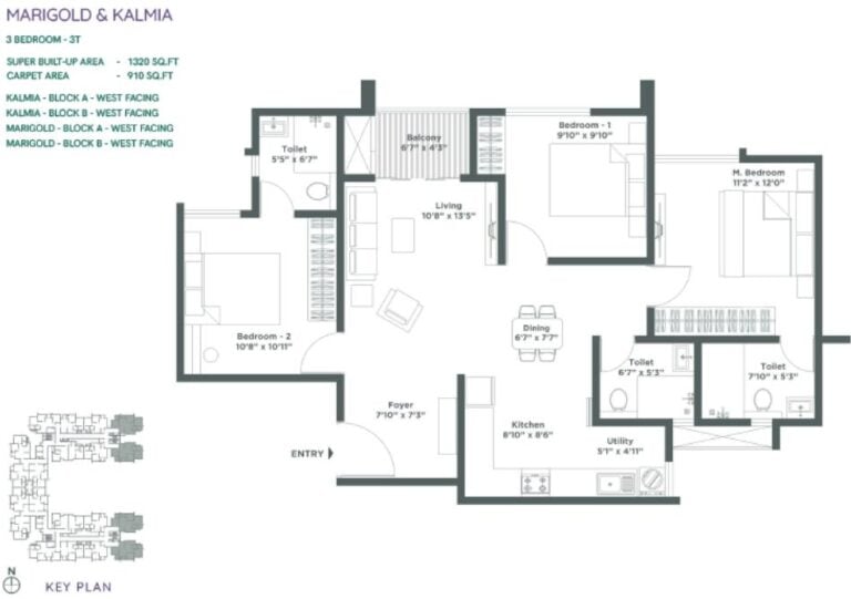 3BHK 1320 - Embassy Verde