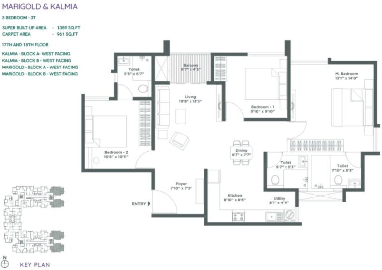 3BHK 1389 - Embassy Verde