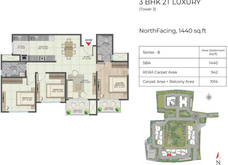3BHK 1440 - Abhee Aaria Gunjur
