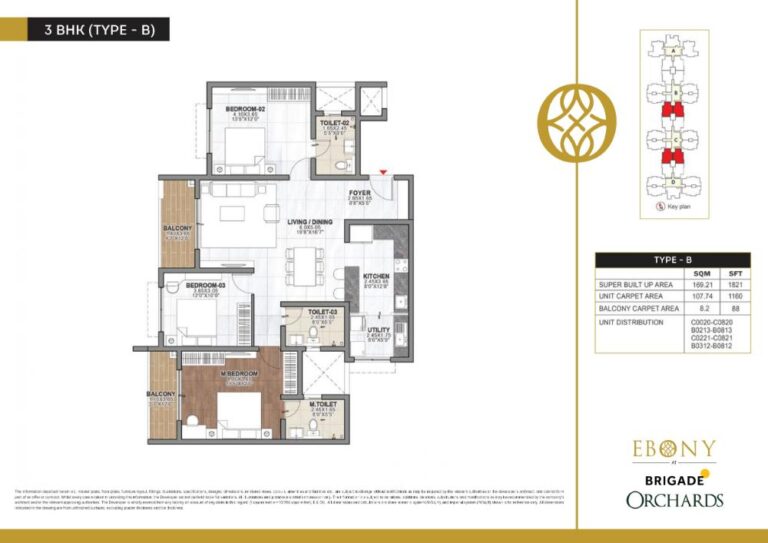 3BHK 1821 - Ebony At Brigade Orchards