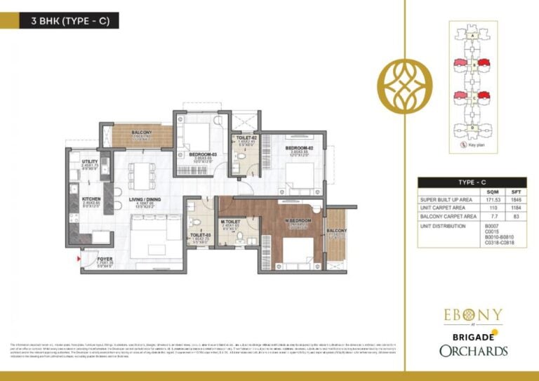 3BHK 1846 - Ebony At Brigade Orchards
