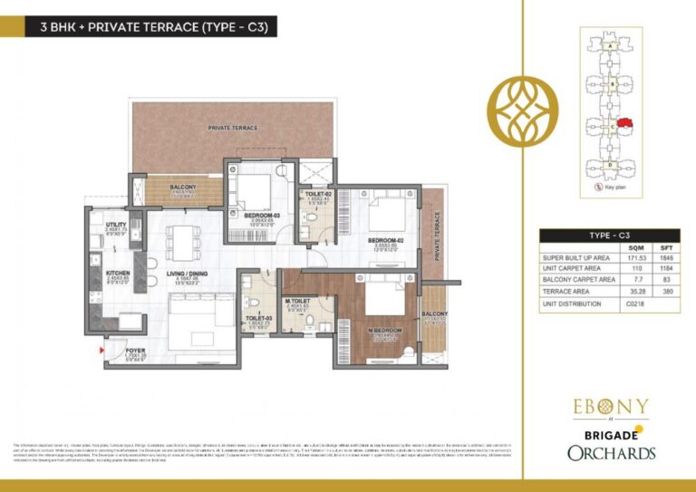 3BHK Terrace 1846 - Ebony At Brigade Orchards