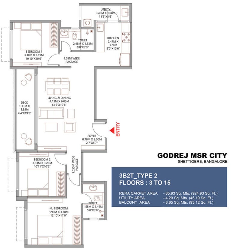 3BHK 1060 - Barca at Godrej MSR City Shettigere