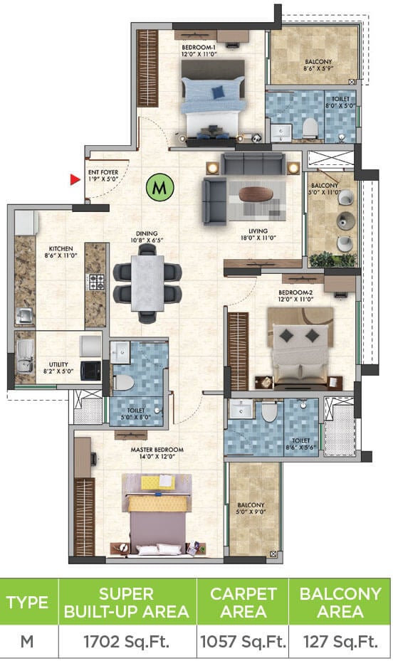 3BHK 1702 - Sattva Park Cubix Phase 2