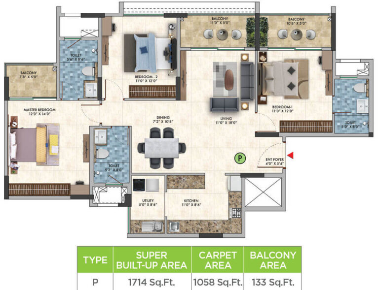 3BHK 1714 - Sattva Park Cubix Phase 2