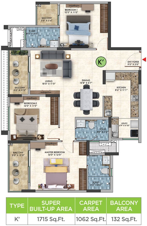 3BHK 1715 - Sattva Park Cubix Phase 2