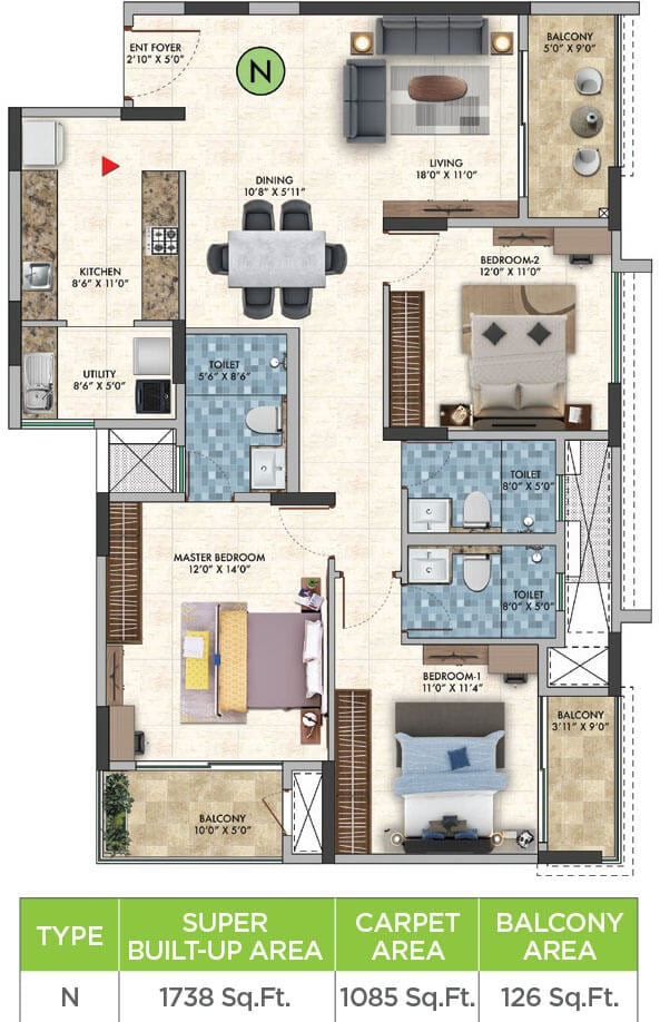 3BHK 1738 - Sattva Park Cubix Phase 2