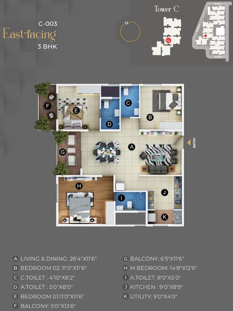 3BHK East C3 - Trendsquares Akino Panathur