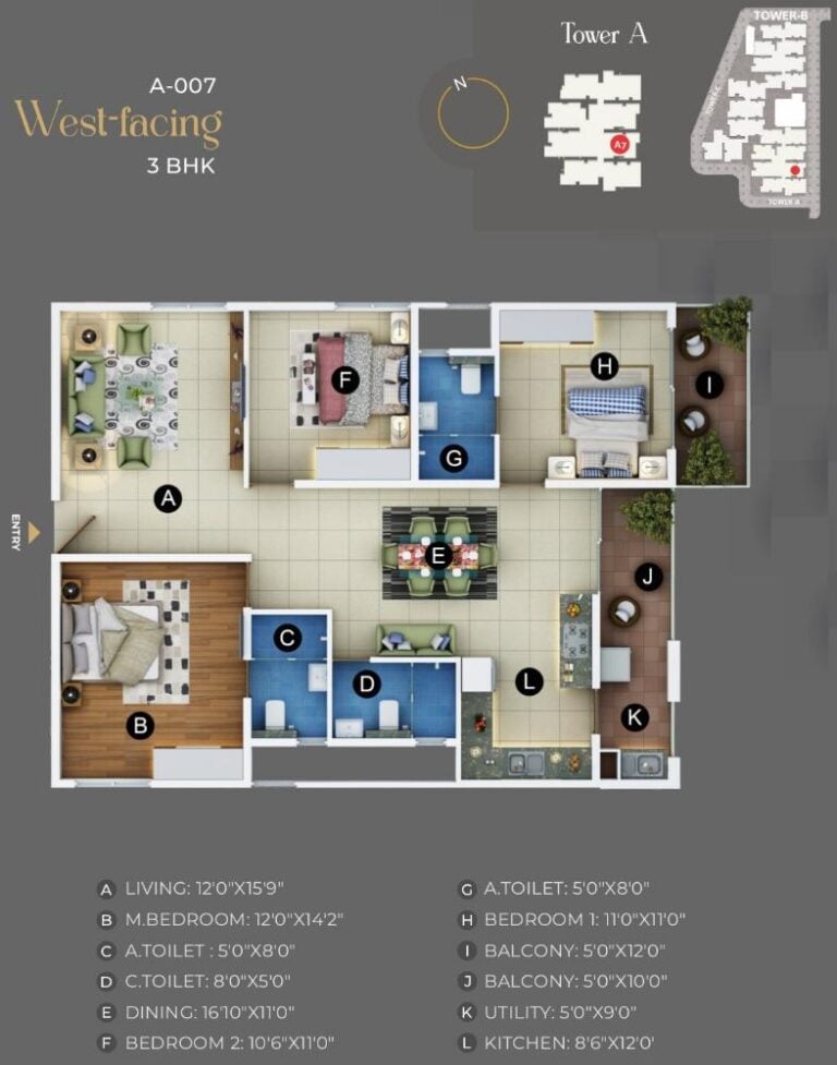 3BHK West A - Trendsquares Akino Panathur