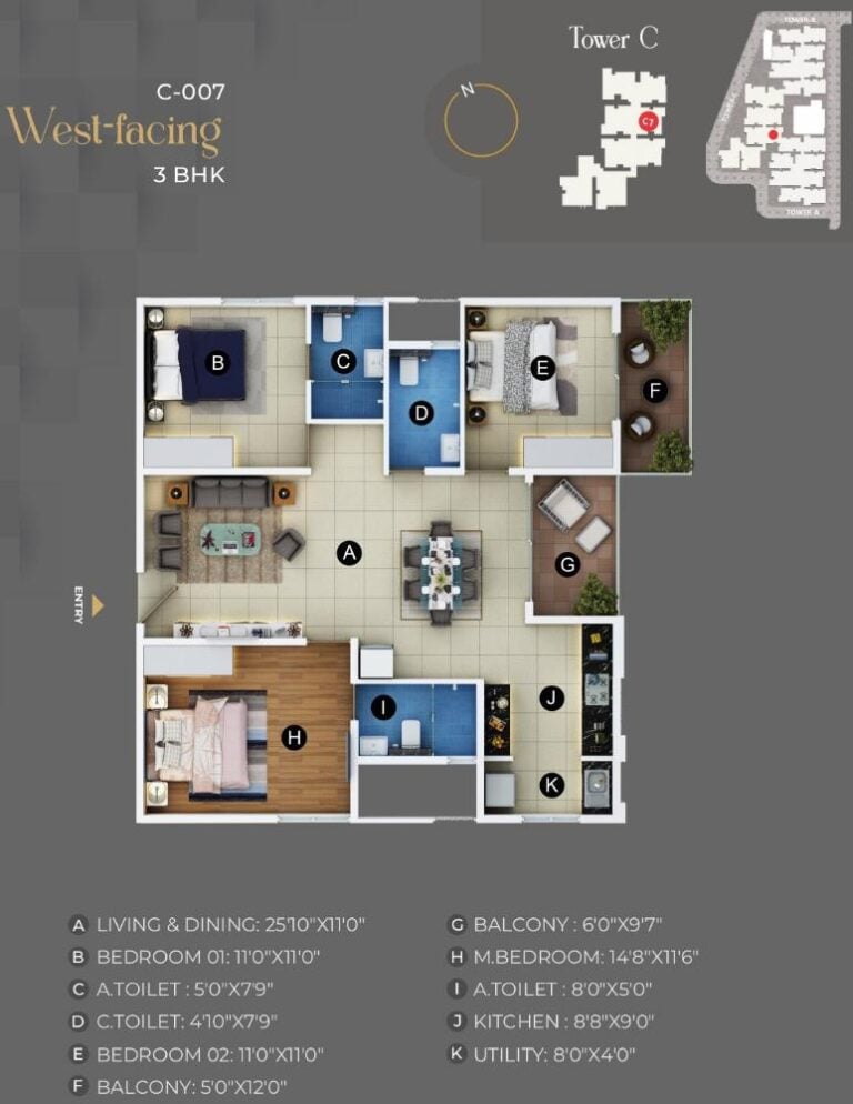 3BHK West C7 - Trendsquares Akino Panathur