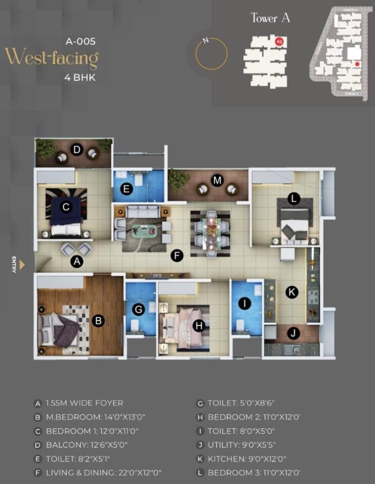4BHK West A - Trendsquares Akino Panathur