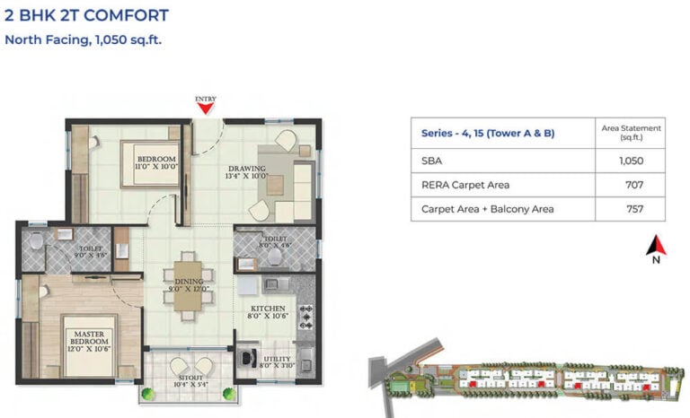 2BHK Comfort 1050 - Abhee Serenity Springs