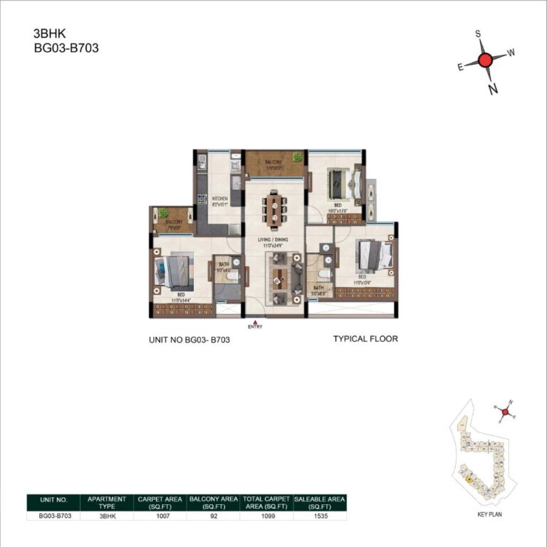 3BHK 1535 - Casagrand Promenade