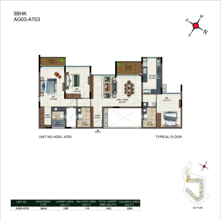 3BHK 2089 - Casagrand Promenade