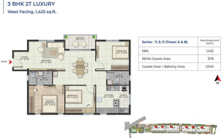 3BHK Luxury 1425 - Abhee Serenity Springs
