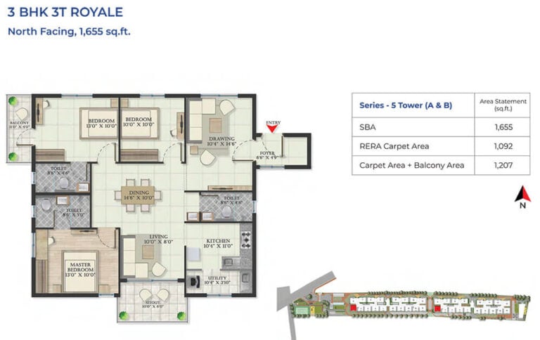 3BHK Royale 1655 - Abhee Serenity Springs